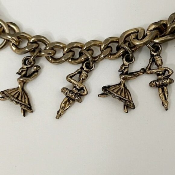 Vintage Charm Bracelet Ballet Ballerina Gold Tone Chainlink Dance Unbranded - Picture 5 of 6